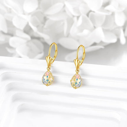 14K Gold Sun & Moon Filigree Teardrop Dangle Leverback Earrings