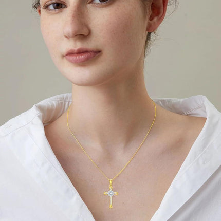 14K Solid Gold Cross Pendant Necklace for Women - 23mm Faith Hope Salvation Gift, 2.1g with 16 Adjustable Chain, Nickel-Free Lead-Free