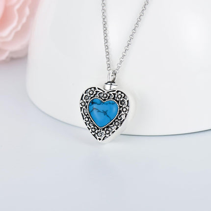 925 Sterling Silver Purple Amethyst Heart Cremation Urn Pendant Necklace with Funnel and Fill Tool - Memorial Keepsake Jewelry