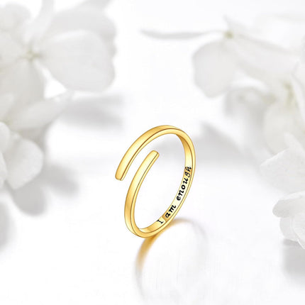 14K Gold Just Breathe Inspirational Adjustable Ring - Birthday Gift for Women