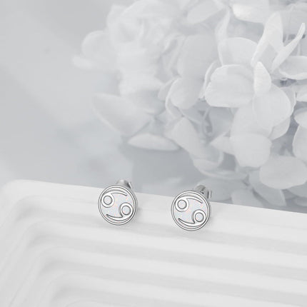 925 Sterling Silver White Opal Cancer Zodiac Constellation Stud Earrings