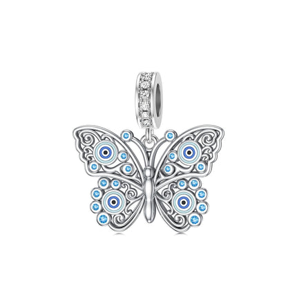 925 Sterling Silver Butterfly Evil Eye Charm Bead for Necklace & Bracelet, Hypoallergenic Lead-Free Jewelry Gift