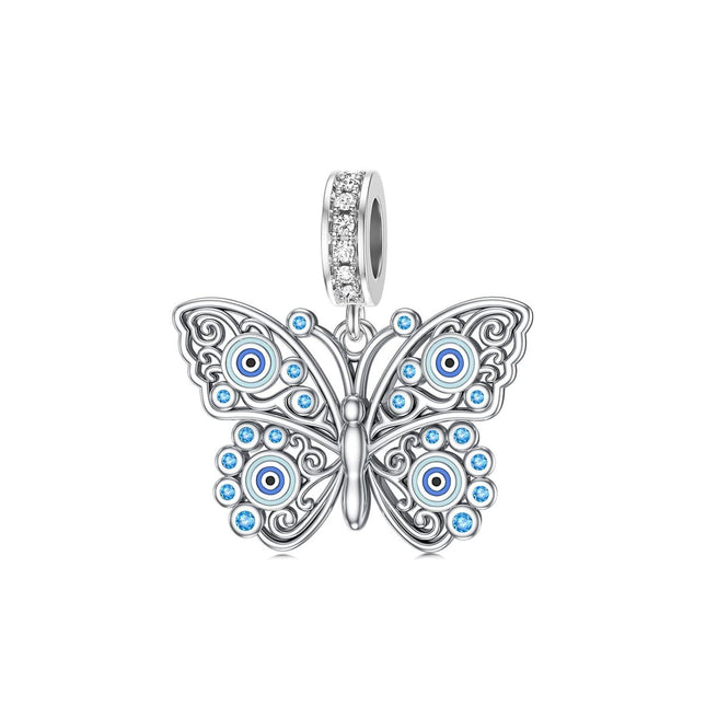 925 Sterling Silver Butterfly Evil Eye Charm Bead for Necklace & Bracelet, Hypoallergenic Lead-Free Jewelry Gift