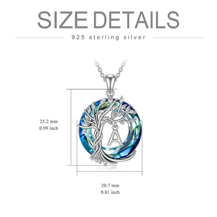 925 Sterling Silver Blue Crystal Tree of Life Initial Necklace Family Letter Pendant Birthday Mother s Day Gifts for Her