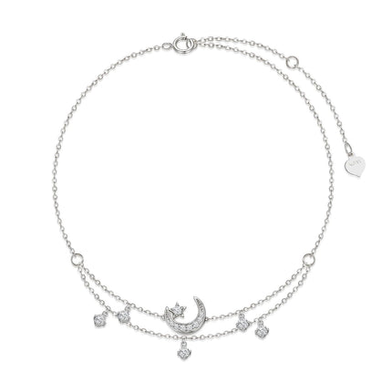 14K Gold Crescent & Stars Charm Ankle Anklets for Women - Beach Foot s