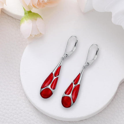 925 Sterling Silver Blue Enamel Tear Drop Leverback Earrings for Women Gift Ideas