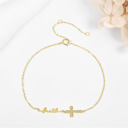 14K Gold Cross Faith Chain Bracelet - Elegant  for Her