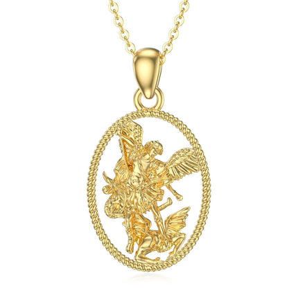 14K Gold Angel Warrior Pendant Necklace with Chain