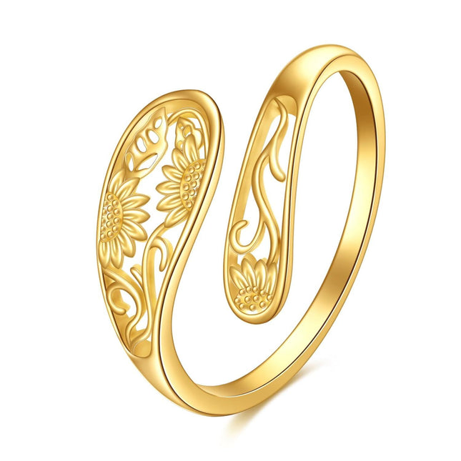 14K Gold Adjustable Spoon Ring Open Jewelry Gift for Women