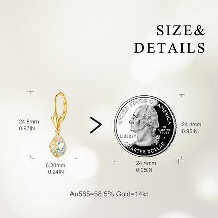 14K Gold Sun & Moon Filigree Teardrop Dangle Leverback Earrings