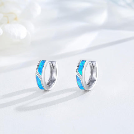 925 Sterling Silver Blue Opal Viking Celtic Cross Huggie Hoop Earrings 14g for Women Men Gifts