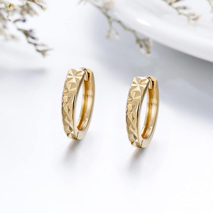 14K Gold Faceted Hoop Earrings - 3D Diamond Cut Design