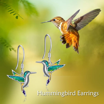 925 Sterling Silver Hummingbird Dangle Drop Earrings with Enamel Stones for Women Girls Mom Daughter Gifts
