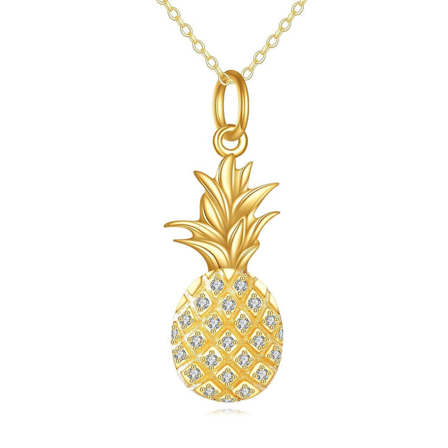 10K Golden 10K Gold CZ Pineapple Pendant Necklace for Women - Elegant Charm Chain s