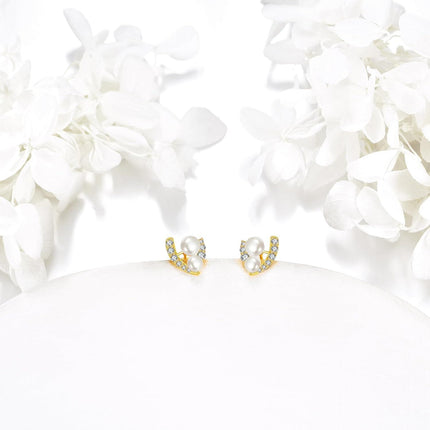 14K Gold Pearl Hoop Earrings Minimalist Dainty Ear Cuff Gift for Her