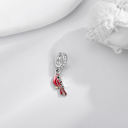 925 Sterling Silver Red Enamel Cardinal Charm Pendant for Bracelets Necklaces s