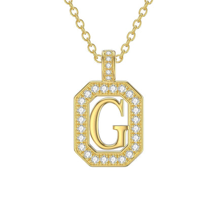 14K Solid Gold Moissanite Initial Pendant Necklace A-Z 16 2mm Chain