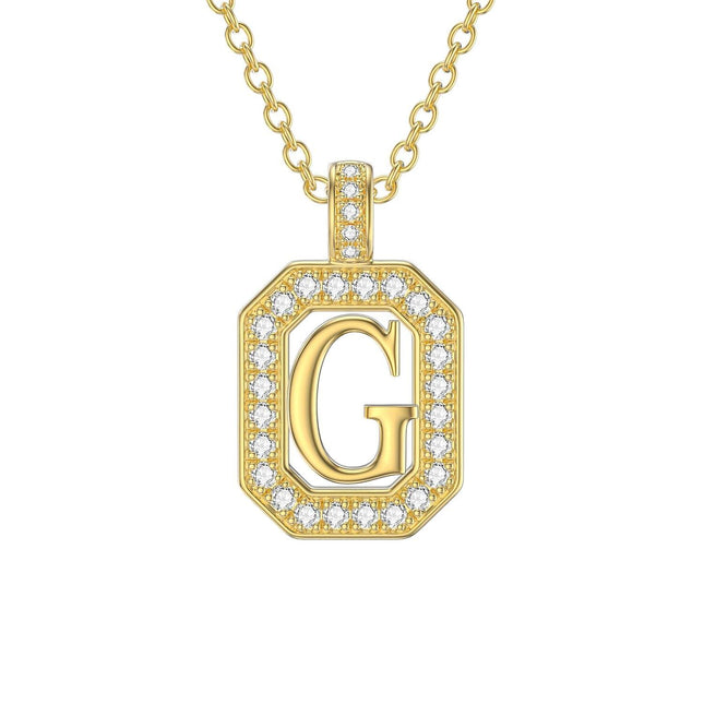 14K Solid Gold Moissanite Initial Pendant Necklace A-Z 16 2mm Chain