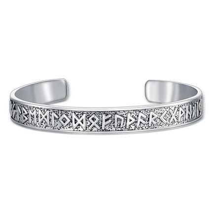 925 Sterling Silver Metal Rune Design Adjustable Cuff Bracelet for Men & Women