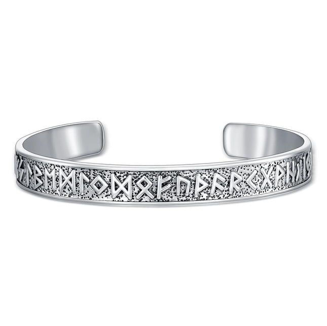 925 Sterling Silver Metal Rune Design Adjustable Cuff Bracelet for Men & Women
