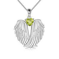 925 Sterling Silver Birthstone Angel Wings Pendant Necklace