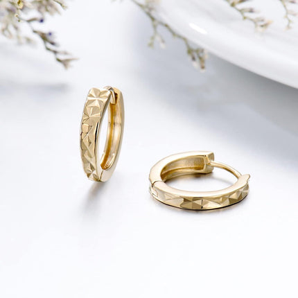14K Gold Faceted Hoop Earrings - 3D Diamond Cut Design