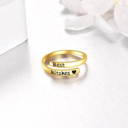 14K Solid Gold Adjustable Open Ring Inspirational Jewelry Gift for Women Men