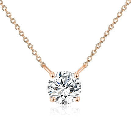 14K Rose Gold Moissanite Round Cut Solitaire Pendant Necklace 0.5-2 ct 16+2 Chain