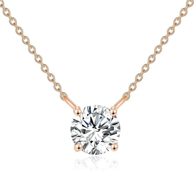 14K Rose Gold Moissanite Round Cut Solitaire Pendant Necklace 0.5-2 ct 16+2 Chain