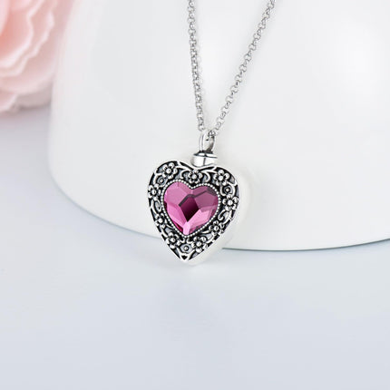 925 Sterling Silver Purple Amethyst Heart Cremation Urn Pendant Necklace with Funnel and Fill Tool - Memorial Keepsake Jewelry