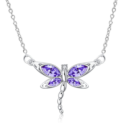 925 Sterling Silver Crystal Dragonfly Necklace Birthstone Jewelry Gift