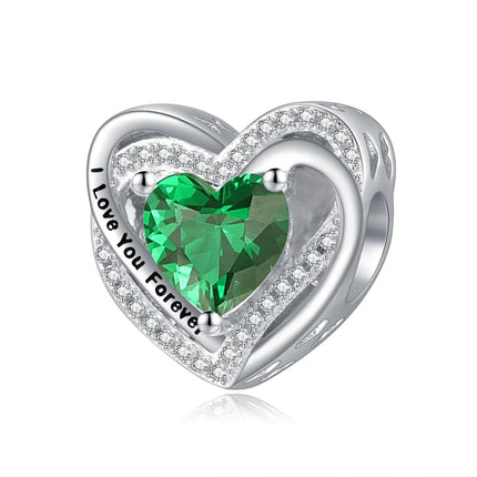 925 Sterling Silver Heart Birthstone Charms for Bracelets Jewelry Gifts