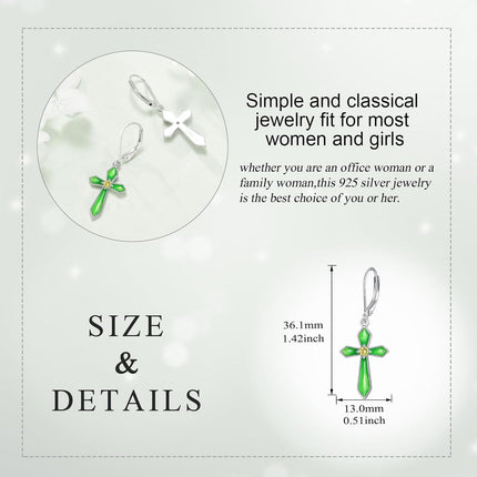925 Sterling Silver & Birthstone Infinity Cross Earrings for Women, Hypoallergenic Faith Jewelry Gift, 36.1mm