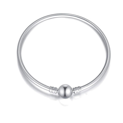 925 Sterling Silver Snake Charm Bead Bracelet with Snap Clasp for Women