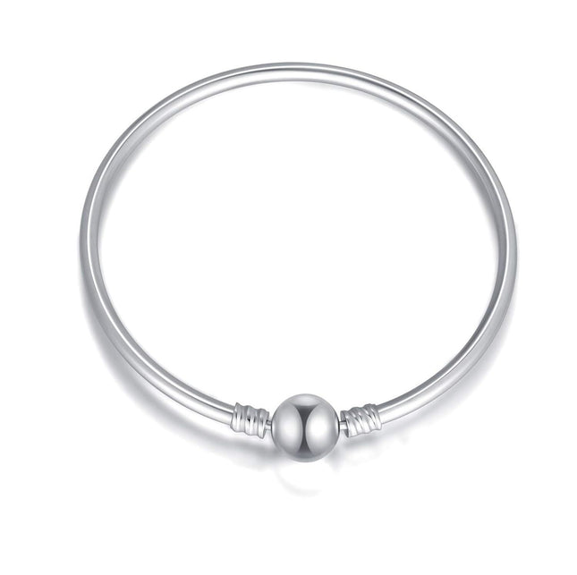 925 Sterling Silver Snake Charm Bead Bracelet with Snap Clasp for Women