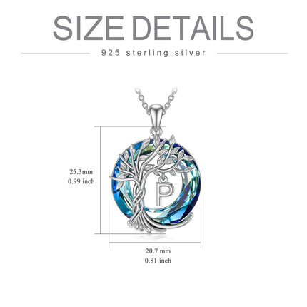 925 Sterling Silver Blue Crystal Tree of Life Initial Necklace Family Letter Pendant Birthday Mother s Day Gifts for Her