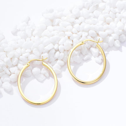 14K Gold Round Hoop Earrings for Women - Shiny Polished Lightweight 12-50mm