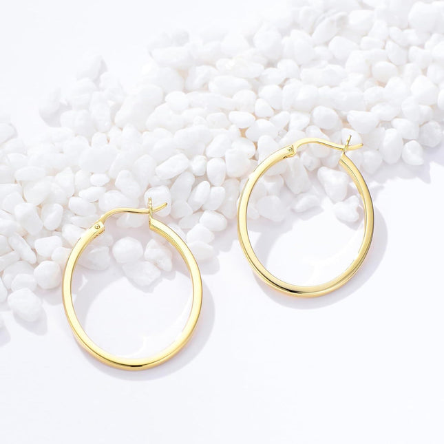 14K Gold Round Hoop Earrings for Women - Shiny Polished Lightweight 12-50mm