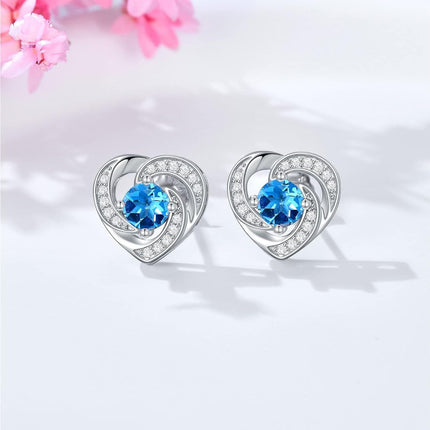 925 Sterling Silver Birthstone Heart Stud Earrings Jewelry Gifts for Women