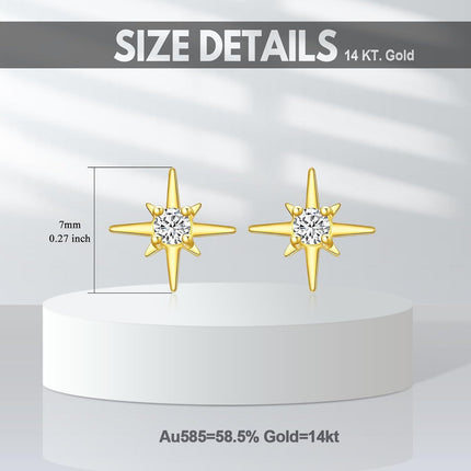 Gold 14k Solid Gold Moissanite 7mm Star Stud Earrings for Women
