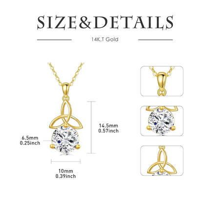 14K Gold Trinity Knot Round Cut Moissanite Solitaire Pendant Necklace for Women
