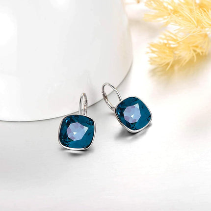 925 Sterling Silver Green Cushion Cut Austrian Crystal Leverback Earrings Hypoallergenic Gift for Her