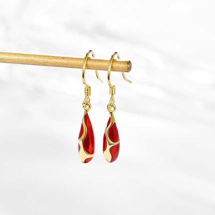 925 Sterling Silver Red Enamel Drop Dangle Hook Earrings for Women Girls
