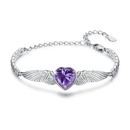 925 Sterling Silver Birthstone Angel Wings Heart Bracelet for Women Mother s Day Gift