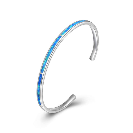 925 Sterling Silver Opal Cuff Bangle Bracelet Hypoallergenic Gift for Women