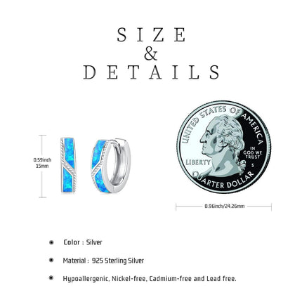 925 Sterling Silver Blue Opal Viking Celtic Cross Huggie Hoop Earrings 14g for Women Men Gifts