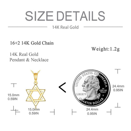 14K Gold Star of David Hexagram Pendant Necklace for Women