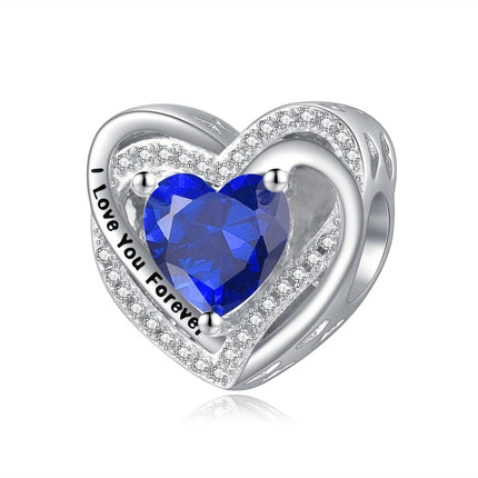 925 Sterling Silver Heart Birthstone Charms for Bracelets Jewelry Gifts