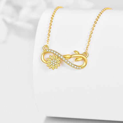 14K Gold Infinity Sunflower Pendant Necklace for Women Girls Gifts