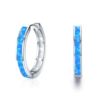 925 Sterling Silver Simulated Opal Hoop Earrings for Women Hypoallergenic Huggie Hinged Hoops Colorful Jewelry Gift